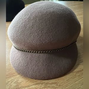 Brand new: Crème/brown hat; with labels attached.